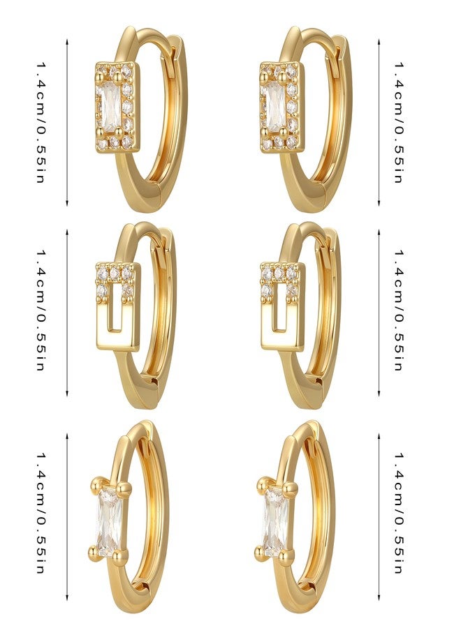 GWH Small 14K Gold Plated Chunky Hoop Earrings for Women Hypoallergenic Silver Earrings Set for Sensitive Ears Non Tarnish Huggie Hoops Earring Stacks for Multiple Piercing Jewelry Lightweight 3Pairs, Everyday Elegant Gift Idea - Image 5
